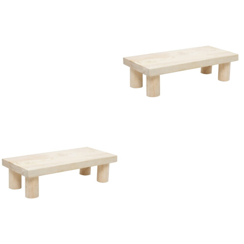 2Pcs Stackable Wood Stool Beige Anti-Skid Comfortable Home Footstool 2