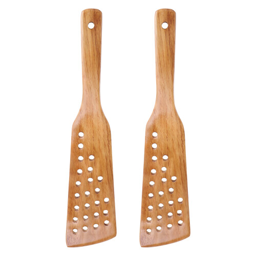 6 Pcs Wood Spatula With 24-Hole Filter For Non-Stick Cookware
