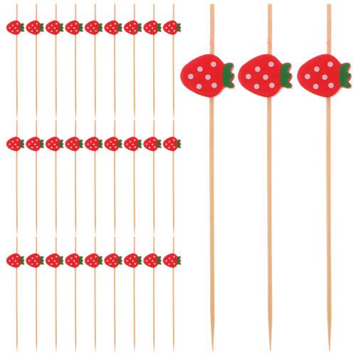 200Pièces Accessoires Cocktail Fraise Bambou Jetables Rouge Élégants 1