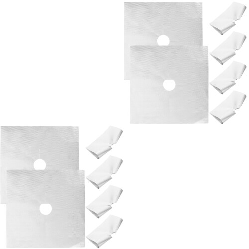 12 Pcs Silver Reusable Gas Cooker Liner Burner Covers Protective Pad 2