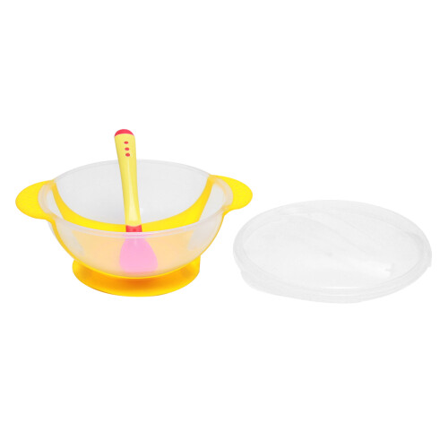 3 Pcs Baby Training Bowl Set Non- Temperature Yellow 1