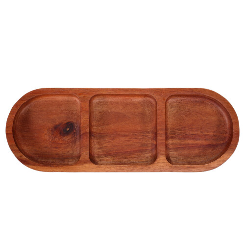 5Pcs Dipping Sauce Tray: Solid Wood 3 Section Plates For Bbq Hot Pot 2