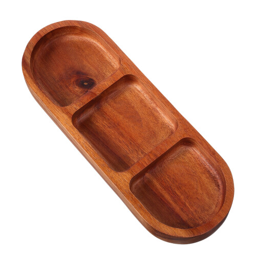 5Pcs Dipping Sauce Tray: Solid Wood 3 Section Plates For Bbq Hot Pot 1