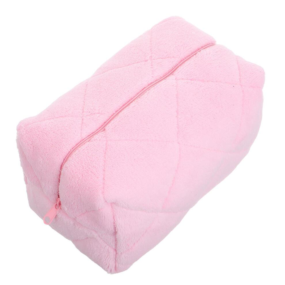 Vaguelly Pink 3Pcs Plush Makeup Bag Soft Fuzzy Cosmetic Organizer Travel Pouch
