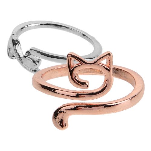 2Pcs Cat Design Crochet Rings Alloy Knitting Tools 2