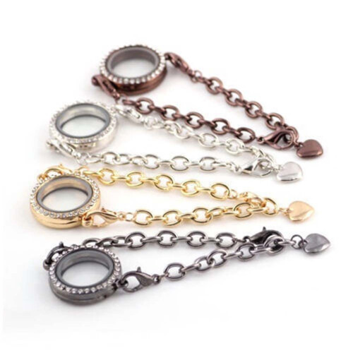 Crystal Memory Locket Bracelet For Floating Charms Gift Black