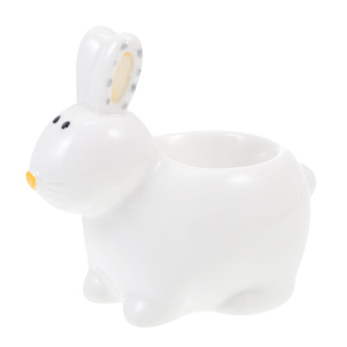 1pc Cartoon Rabbit Delicate Ceramic Egg Holder Lovely Ornament (White)