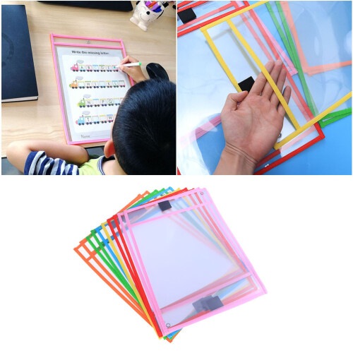 24Pcs Reusable Dry Erase Pockets Assorted Colors With Pen Case