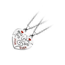3 Pairs Sister Friendship Heart Patchwork Pendant Necklace (Style 2)