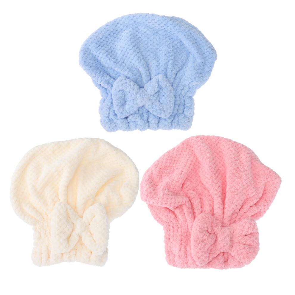 6 Pcs Absorbent Hair Dry Wrap Towel Coral Fleece Bowknot Hat-image-OPC-PKX782T-NEW