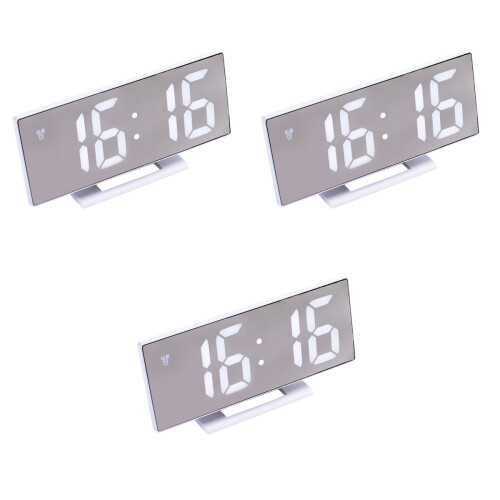 3Pcs LED Large Screen Digital Alarm Clock For Bedroom White 2