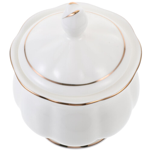 Ceramic Sugar Bowl With Lid Serving Plate Condiment Jar 2