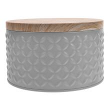 Round Metal Cookie Container With Airtight Lid Grey
