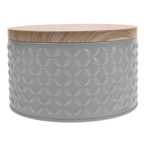 Round Metal Cookie Container With Airtight Lid Grey