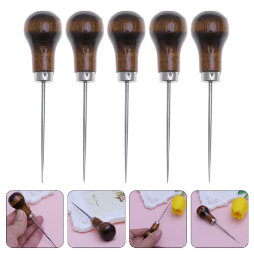 5pcs wooden scratch awls for hand sewing craft tools 2