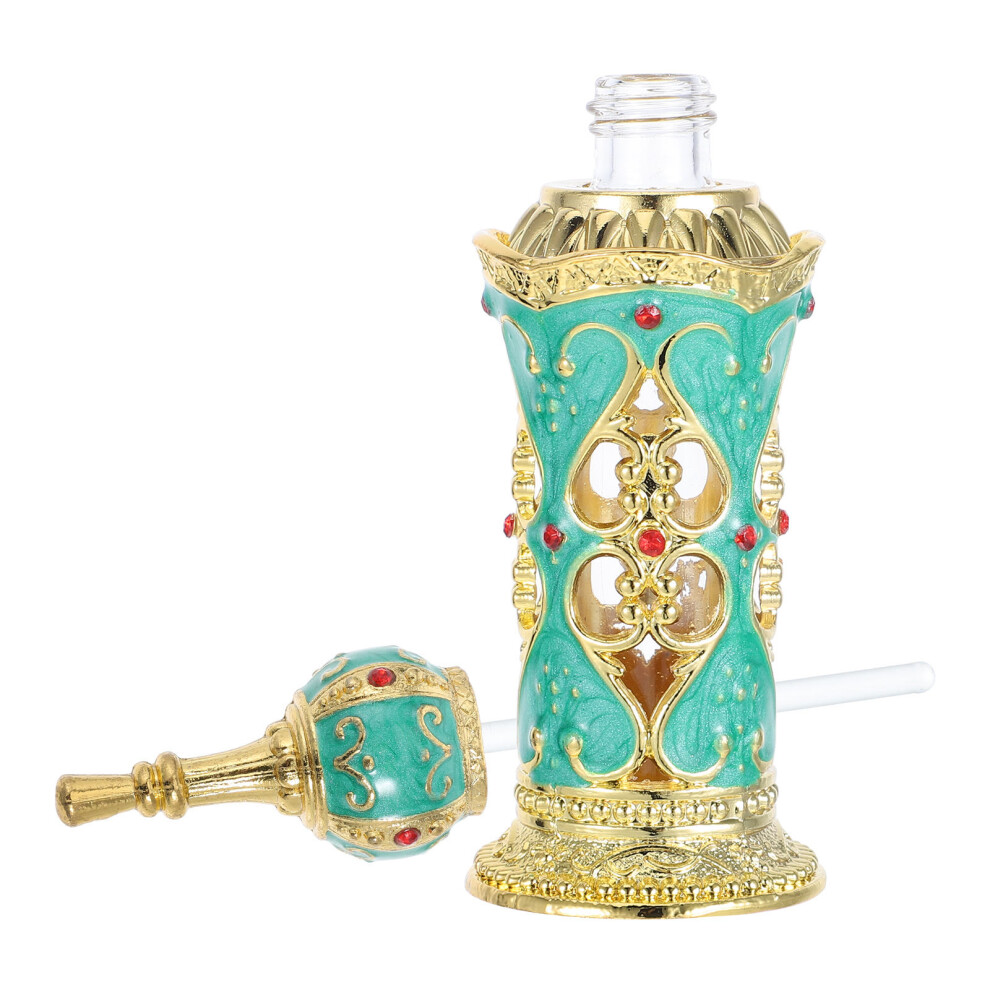 Vaguelly Green/Golden 2Pcs 12Ml Antique Glass Flower Vine Perfume Bottle