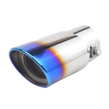 Car Tail Throat Universal Exhaust Muffler Tip Round Stainless Steel, Blue Straight, Chrome Finish, For Pipe Exhaust