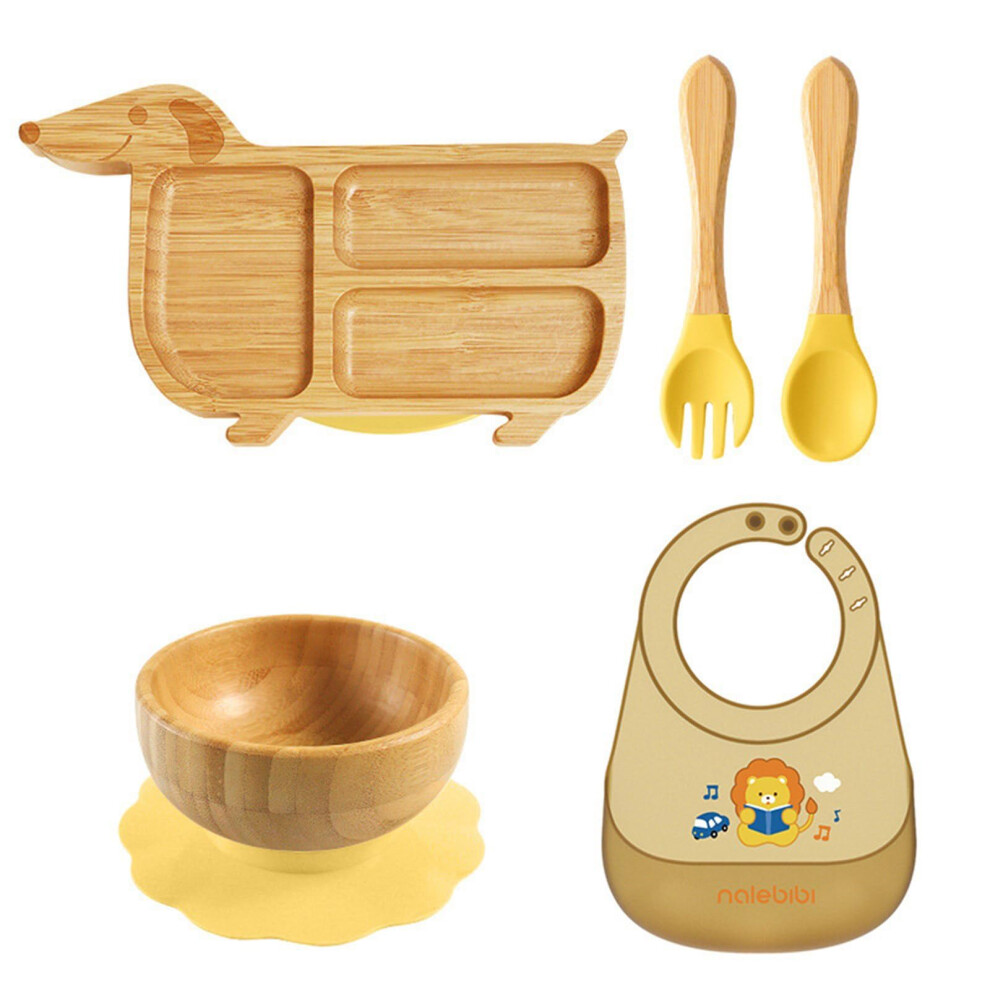 Toddler Meal Tray Plate With Divided Section, Easy To Clean Surface, And Silicone Baby Food Catcher Bib - 1 Set
