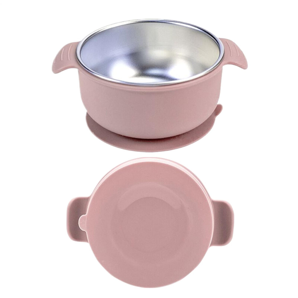 Baby Bowls Suction Bowls For Baby Anti Scald Food Container Stainless Steel Snack Plates Led Weaning Light Pink