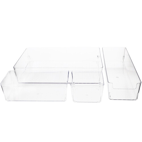 4Pcs Plastic Transparent Desk Drawer Organizer For Office Bathroom
