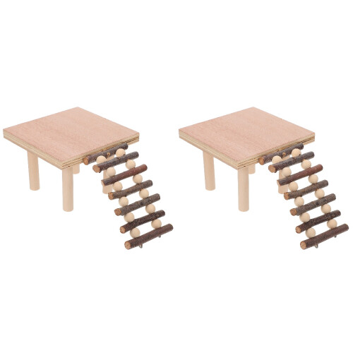 2 Pcs Wooden Hamster Squirrel Standing Board Ladder Platform 1