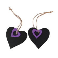 10Pcs Mini Heart Shape Hanging Wooden Blackboard Price Tags Purple