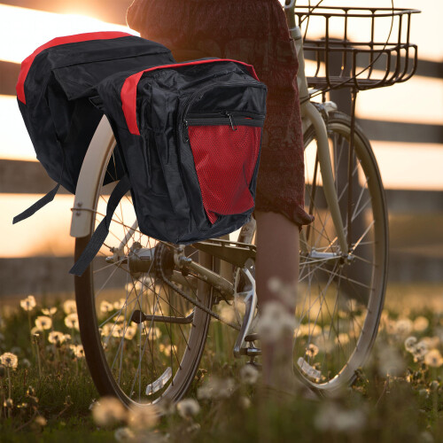 Practical Rear Shelf Frame Saddle Bag Large Dual Compartment Red Black 2