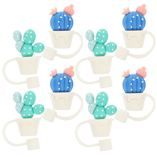 24 Pcs Reusable Drinking Straw Caps Cartoon Cactus Tips 2