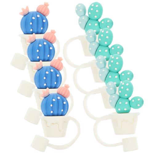 24 Pcs Reusable Drinking Straw Caps Cartoon Cactus Tips 1