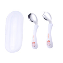 1 Set Children Tableware Spoon Fork Practicing Spoon White