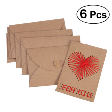 6Pcs Diy Vintage Kraft Paper Heart Greeting Cards With Envelope