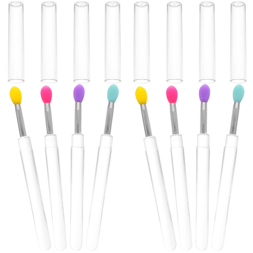 8Pcs Silicone Lip Brushes With Caps Transparent Handle