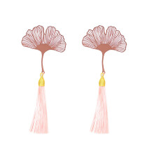 4 Pcs Metal Bookmark Hollow Leaf Shape With Tassel Rose Gold Ginkgo