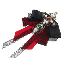 2Pcs Lace Large Bow Tie Brooch Baroque Style Pin