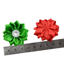 40Pcs 4Cm Manual Sewing Ribbon Flower With Acrylic Diamond Decor