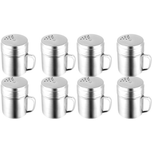 8 Pcs Rustless Rotatable Condiment Container Set (M, Silver) 1