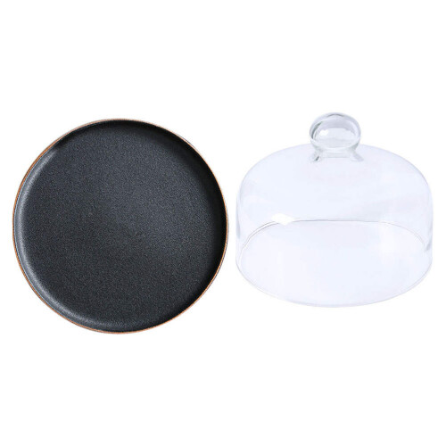 2 Sets Ceramic Cake Plate With Glass Cover Snack Holder 1