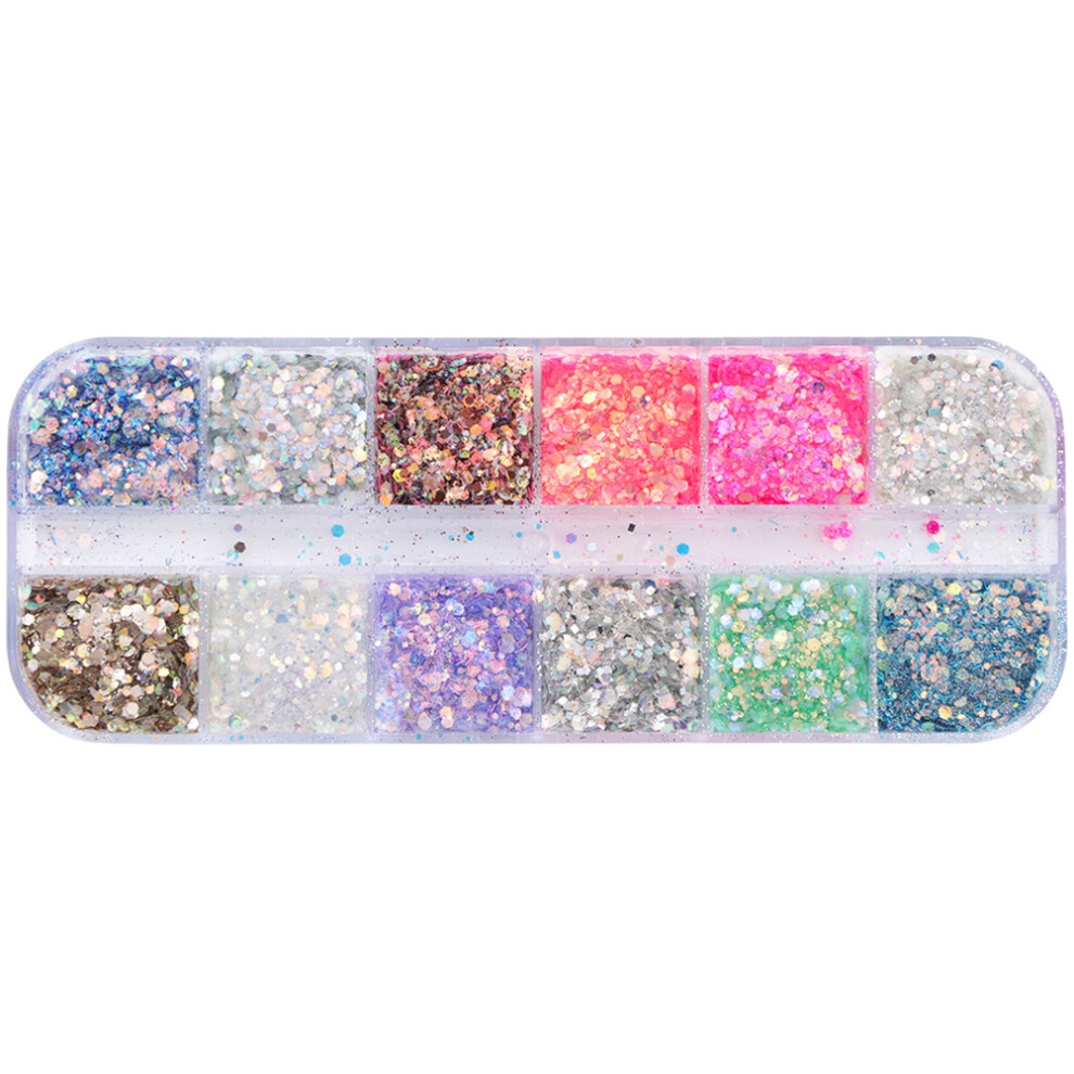 Iplusmile 3Pcs 12 Compartments Candy Color Glitter Sequin Nail Art Stickers
