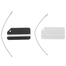 2 . etiquetas metálicas para equipaje con y cordón negro