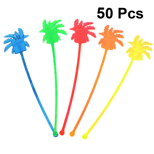 50Pcs Colorful Plastic Coconut Tree Stirring Sticks For Drinks 1