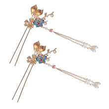 1Paar Alloy Flowertassel Haarklem Retro Haarspeld Multi Voor Dames