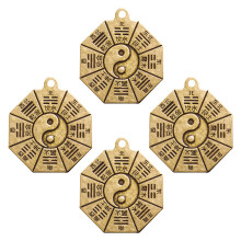 4Pcs Trigram Pendants Brass Tai Chi Yin Yang Amulet For Key Bag