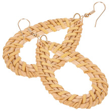 4 Pairs Rattan Woven Dangle Earrings Bohemian Beach Style