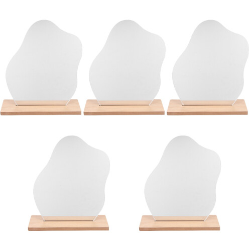 5Pcs Wooden Base Desktop Mirror Acrylic Irregular 2