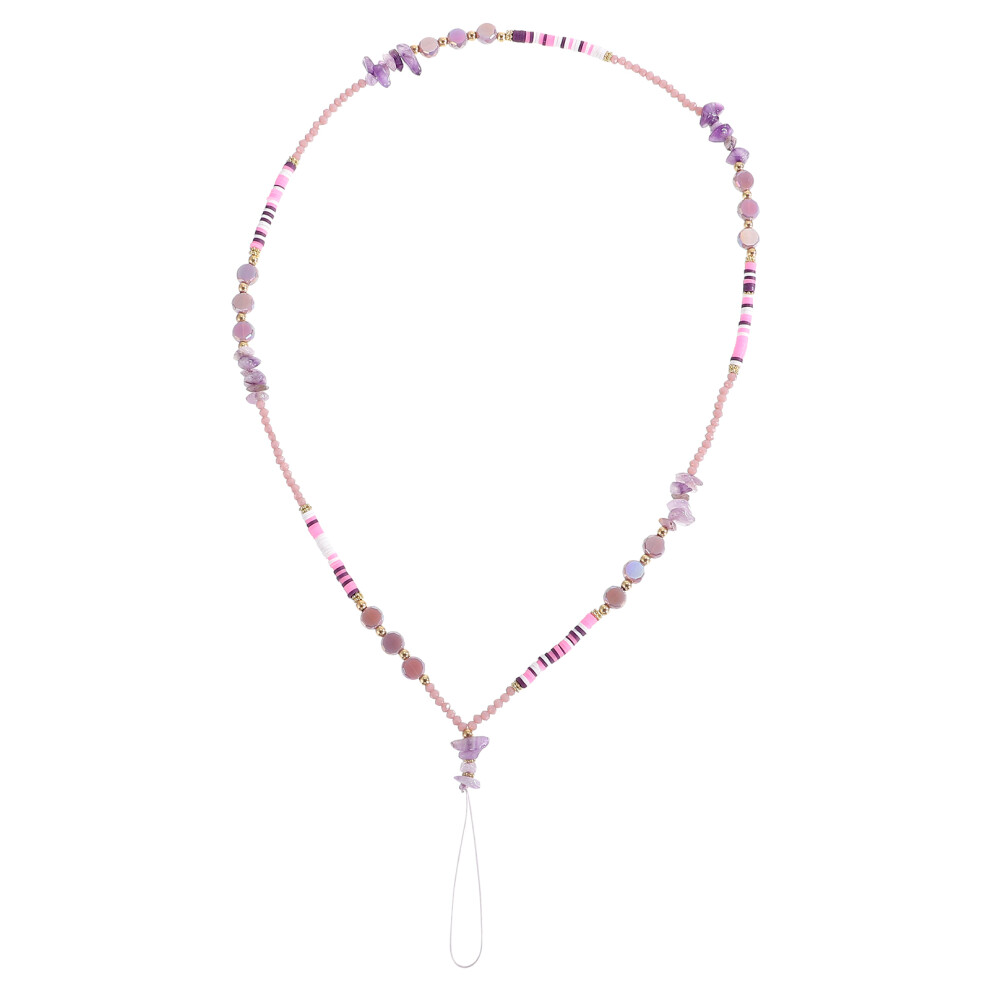 Beaded Phone Neck Strap Durable Plastic Hanging Lanyard Purple 3353918982553