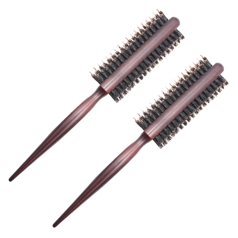 Solustre Unisex 2Pcs Wooden Handle Roller Combs For Curly Hair Styling