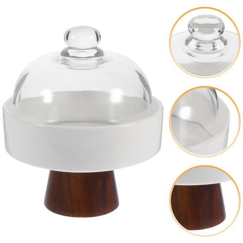 Ceramic Cake Stand With Dome High-Footed Dessert Tray For Party 2