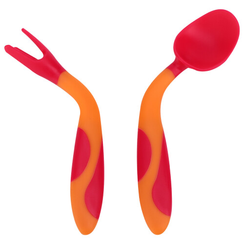 3 Sets Kids Training Tableware With Easy Grip Spoon Fork For Toddlers Red