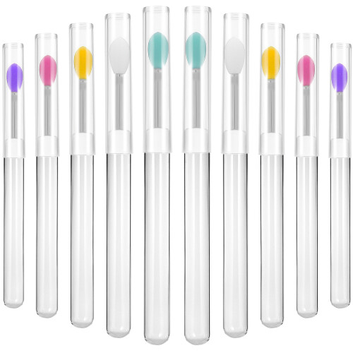 10 Pcs Silicone Lip Brushes Reusable With Lids