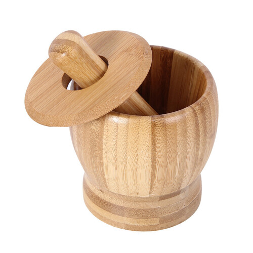 Bamboo Garlic Press Pot Mortar And Pestle Set With Lid
